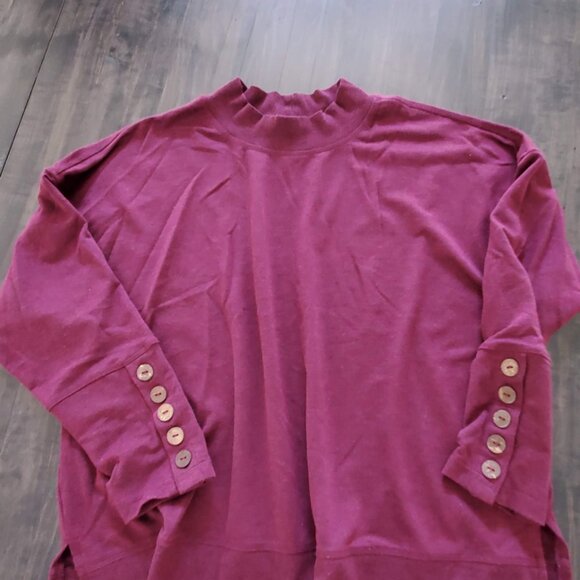 Burgundy cleo mock neck long sleeve tee with button detail - Picture 3 of 5